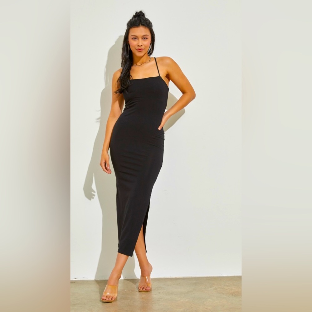 NWT Rue21 Black Maxi Bodycon Dress Roughed with side slid XL